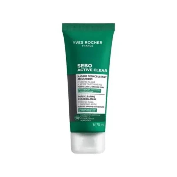 Yves Rocher Sebo Active Clear Pore-cleansing Mask Charcoal Women Day Care Hydration All Skin Types - 75 ml / 2.5 fl Oz