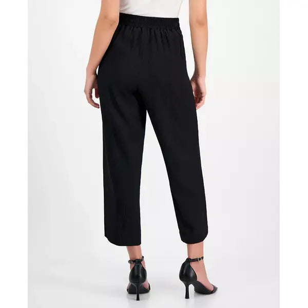 Anne Klein Petite Textured Pull On Mid Rise Wide Leg Pants, Comfortable Stylish Everyday Wear