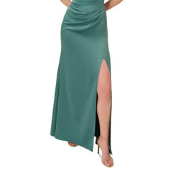 Adrianna Papell Womens Square Neck Satin Slit Front Gown, Elegant Formal or Evening Dress