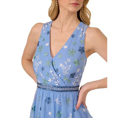 Adrianna Papell Womens Beaded Tiered Mesh Dress, Glamorous and Elegant Style for Special Occasions