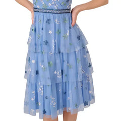 Adrianna Papell Womens Beaded Tiered Mesh Dress, Glamorous and Elegant Style for Special Occasions