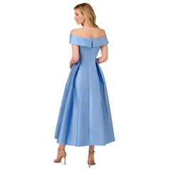Adrianna Papell Women's Off The Shoulder Mikado Fit and Flare Dress for Elegant and Timeless Style, Bluebell