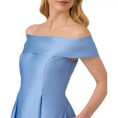 Adrianna Papell Women's Off The Shoulder Mikado Fit and Flare Dress for Elegant and Timeless Style, Bluebell