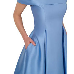 Adrianna Papell Women's Off The Shoulder Mikado Fit and Flare Dress for Elegant and Timeless Style, Bluebell