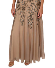 Adrianna Papell Plus Size Floral-Beaded Gown, Perfect for Elegant Events