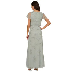 Adrianna Papell Petite Aqua Dust Boat-Neck Beaded Dress, Perfect for Elegant Evenings, Aqua Dust