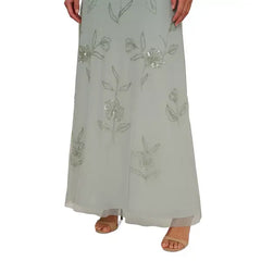 Adrianna Papell Petite Aqua Dust Boat-Neck Beaded Dress, Perfect for Elegant Evenings, Aqua Dust