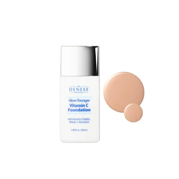 Dr. Denese Glow Younger Vitamin C Foundation 1.28 oz – Lightweight Coverage for Radiant & Youthful Glow – Natural Finish Makeup with Vitamin C, Matrixyl 3000 Peptides & Resveratrol (Medium)