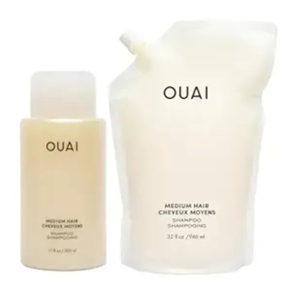 OUAI Medium Shampoo + Refill Hydrating Shampoo with Coconut Oil, Babassu, Kumquat Extract and Keratin Strengthens, Nourishes and Adds Shine Sulfate Free Hair Care Products 2 Count, 10 Oz/32 Oz