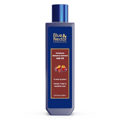 Blue Nectar Batana Oil for Thicker Hair | Pure Honduras Batana for Hair Growth with Organic Almond| Ayurvedic Hair Growth Oil for Stronger Hair (12 Herbs, 200 ml)