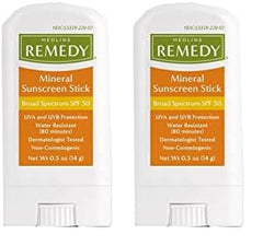 Medline Remedy Mineral Sunscreen Stick, 0.5 oz (Pack of 2)