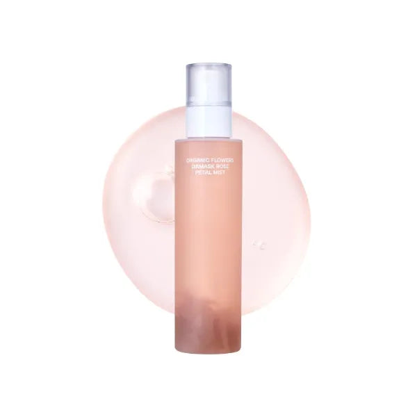 Whamisa Organic Flowers Damask Rose Petal Mist, Facial Mist Spray, Waterless Formula, Fermented Postbiotics, Hydration, Portable, Korean Skin Care (100ml)