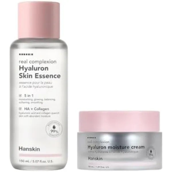 Hanskin Pink Hydration Duo Hyaluron Skin Essence & Moisture Cream Deep Moisture & Soothing Care for Dry, Sensitive Skin Lightweight Glow Set for Radiant, Dewy Glass Skin K Beauty