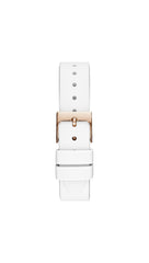 GUESS Ladies Trend Crystal 36mm Watch – Gold-Tone Stainless Steel Case Champagne Dial & Pink Silicone Strap