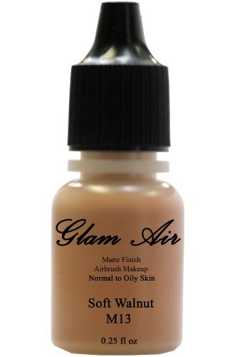 Airbrush Makeup Foundation Matte Finish M13 Soft Walnut Water-based Makeup Long Lasting All Day Without Smearing Running, Fading or Caking 5ml Bottle By Glam Air