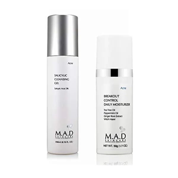 M.A.D Skincare Anti-Acne Duo Set - Salicylic Cleansing Gel - Breakout Control Daily Moisturizer
