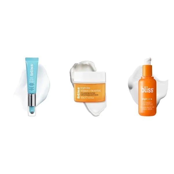 Bliss Eye Do All Things Eye Gel + Bright Idea Vitamin C Facial Serum + Bright Idea Vitamin C Facial Moisturizer | Complete Hydration & Brightening Trio