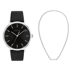 Calvin Klein Modern Mesh Men's Black Dial, Black Leather Watch + Calvin Klein Iconic Id, Men's Necklace