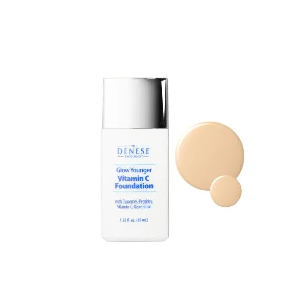 Dr. Denese Glow Younger Vitamin C Foundation 1.28 oz – Lightweight Coverage for Radiant & Youthful Glow – Natural Finish Makeup with Vitamin C, Matrixyl 3000 Peptides & Resveratrol (Light)