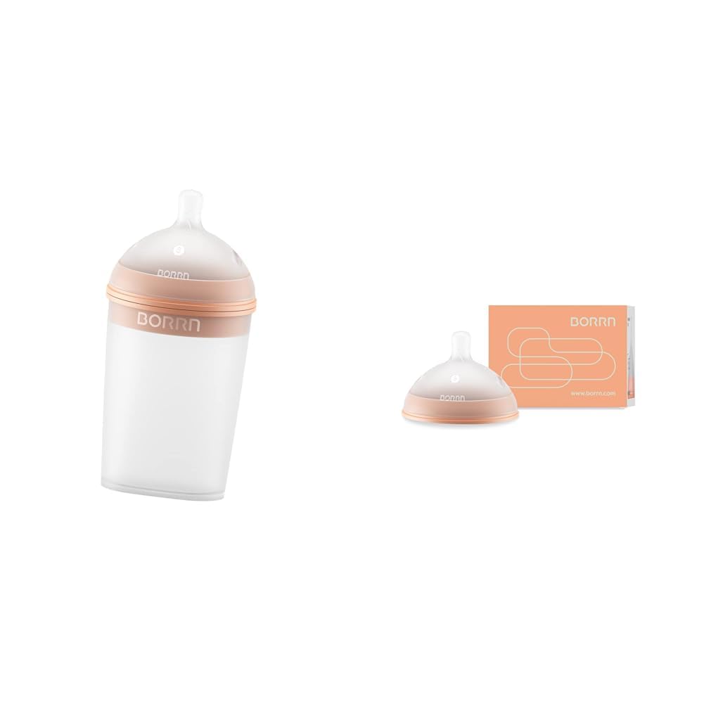 BORRN Baby Bottle with Medium Flow Nipple, 100% BPA Free Silicone,Two Piece Design Baby Feeding Bottle | 240ml
