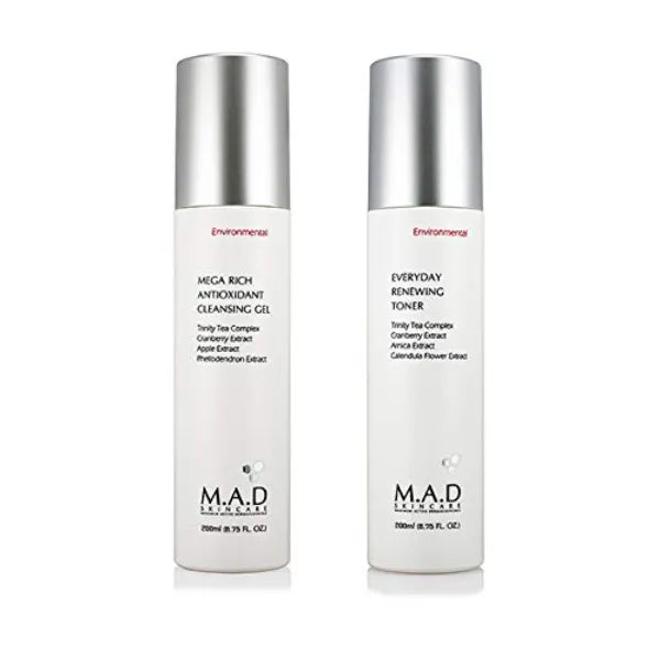 M.A.D Skincare Environmental Duo Set - Mega Rich Antioxidant Cleansing Gel- Everyday Renewing Toner