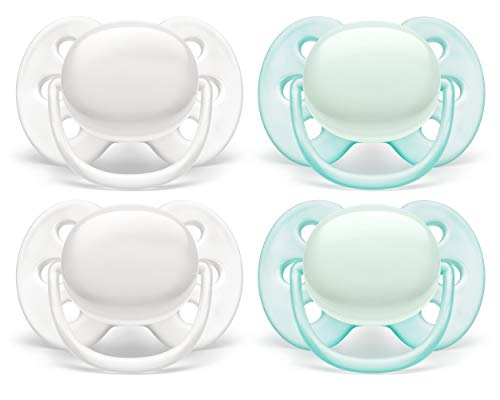 Philips Avent SCF210/03 Ultra Soft Dummy, 0-6 Months, Arctic White/Green, Pack of 2