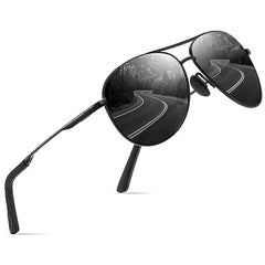 YUKANNA Sunglasses for Men Women Pilot Polarized Sun glasses with UV 400 Protection Metal Frame for Driving Golf Fishing - Black