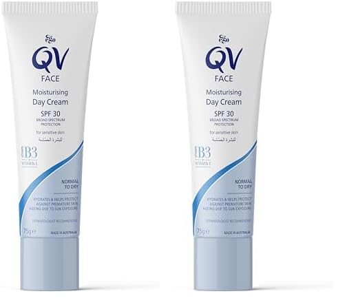 QV Face Moisturising Cream SPF 30 – Daily Hydrating & Sun Protection Moisturiser for Sensitive Skin – Lightweight Non‑Greasy Facial Lotion, 75g (Pack of 2)