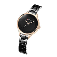 CURREN Elegant Design Women's Watch, Brilliant Hands Minimalist Dial with Adjustable Link Stainless Steel Extendable with Butterfly Clasp for Extra Safety (Gold with Blue) (Gold with Blue) (Black with