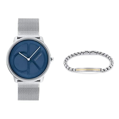 Calvin Klein Iconic Mesh - 40Mm Unisex's Blue Dial, Stainless Steel Watch + Calvin Klein Channeled Metal, Men's Bracelet