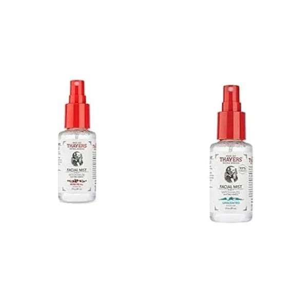 THAYERS Alcohol-Free Rose Petal Witch Hazel Facial Mist Toner, 3 Ounce + Trial Size Unscented Witch Hazel Facial Mist with Aloe Vera Toner, 3 Ounce