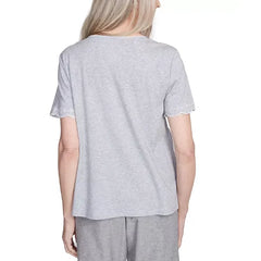 Alfred Dunner Petite Crystal Springs Embroidered Tossed Flower Top, Gray