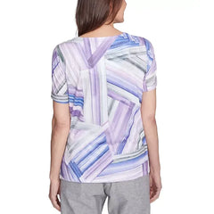 Alfred Dunner Petite Crystal Springs Brushstroke Stained Glass Short Sleeves Top, Lilac Multi