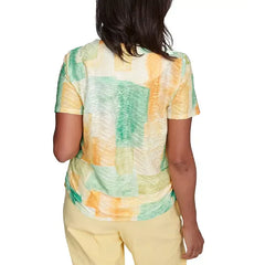 Alfred Dunner Petite Rise & Shine Textured Patch Short Sleeve Top, Lemon Multi