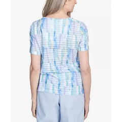 Alfred Dunner Petite St. Thomas Textured Brushstroke Short Sleeve Top, Sky Blue Multi