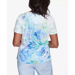Alfred Dunner Petite St. Thomas Dramatic Floral Print Top, Sky Blue Multi, Size PS