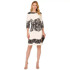 Adrianna Papell Women's Scroll Lace 3/4-Sleeve Sheath Dress, Elegant for Formal Events