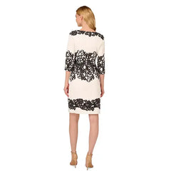 Adrianna Papell Women's Scroll Lace 3/4-Sleeve Sheath Dress, Elegant for Formal Events