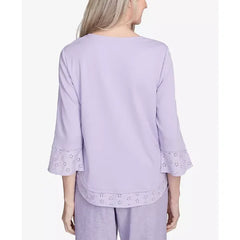 Alfred Dunner Women's Crystal Springs Floral Embroidered Keyhole Neck Top, Lilac