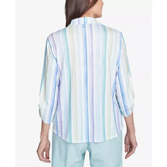 Alfred Dunner Women's St. Thomas Island Mint Stripe Knit Collared Neck Top, Mint Multi