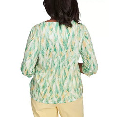 Alfred Dunner Women's Rise Shine Bright Textured Strokes Embellished Crew Neck Top, Lime Multi
