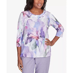 Alfred Dunner Womens Crystal Springs Dramatic Flower Crew Neck Top, Casual Floral Print Blouse