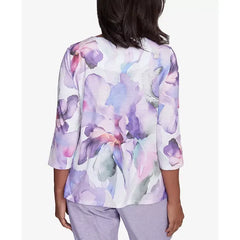 Alfred Dunner Womens Crystal Springs Dramatic Flower Crew Neck Top, Casual Floral Print Blouse