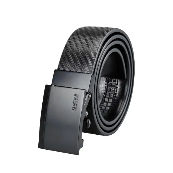 Kenneth Cole Reaction Men's Exact System Track Lock Matte Black Plaque Buckle Belt