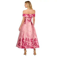 Adrianna Papell Women's Floral Print Off The Shoulder Dress for Elegant Summer Style , Pink Multi