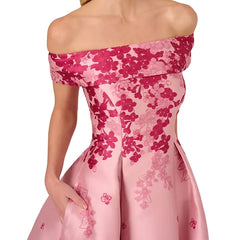 Adrianna Papell Women's Floral Print Off The Shoulder Dress for Elegant Summer Style , Pink Multi