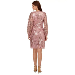 Adrianna Papell Womens Sequin Embellished Blouson Sleeve Sheath Dress, Glamorous Style for Formal Occasions, Dusty Rose