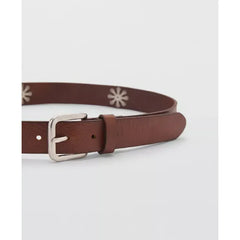 MANGO Women's Embroidered Details Leather Belt - Brown