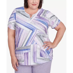 Alfred Dunner Plus Size Crystal Springs Brushstroke-Stained Glass Top, Lilac Multi