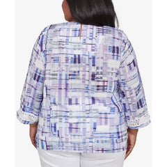 Alfred Dunner Plus Size Crystal Springs Watercolor Plaid Lace Neck Top, Lilac
